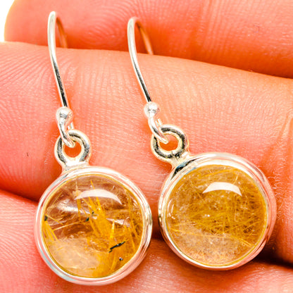 925 sterling silver rutilated quartz drop earrings, round amber cabochons