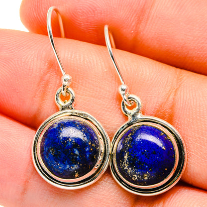 Lapis lazuli round drop earrings in sterling silver with blue gemstone discs