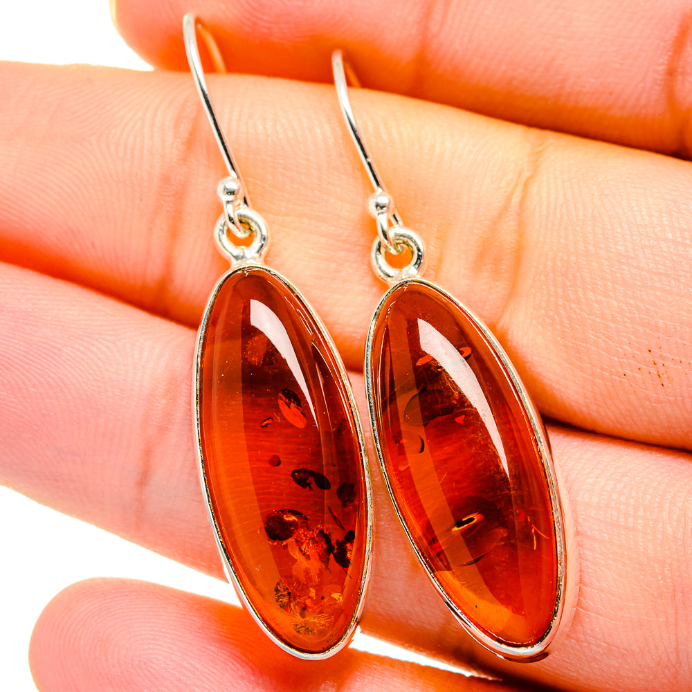 Amber oval drop earrings in 925 sterling silver with fishhook backs