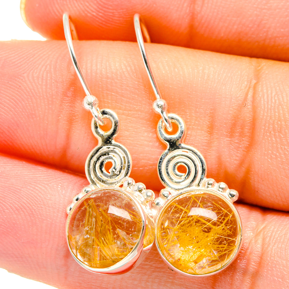 Rutilated quartz drop earrings with amber round stones in sterling silver