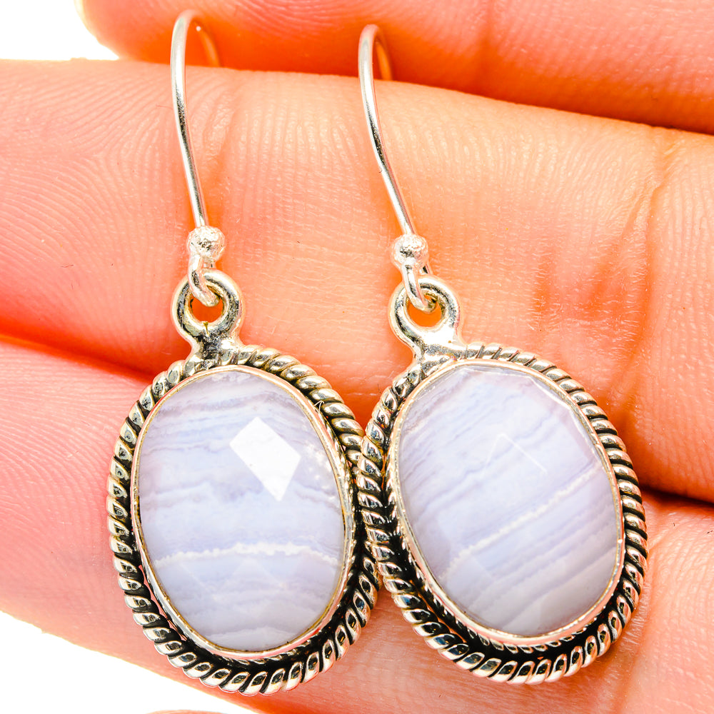 Blue Lace Agate Earrings handcrafted by Ana Silver Co - EARR422124