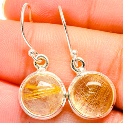 Sterling silver rutilated quartz drop earrings, orange-gold discs with detail hooks