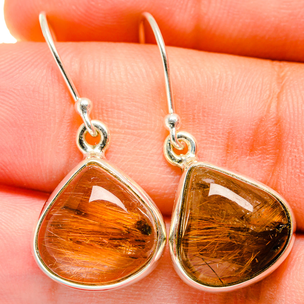 Rutilated quartz teardrop earrings with 925 sterling silver hooks, amber gold