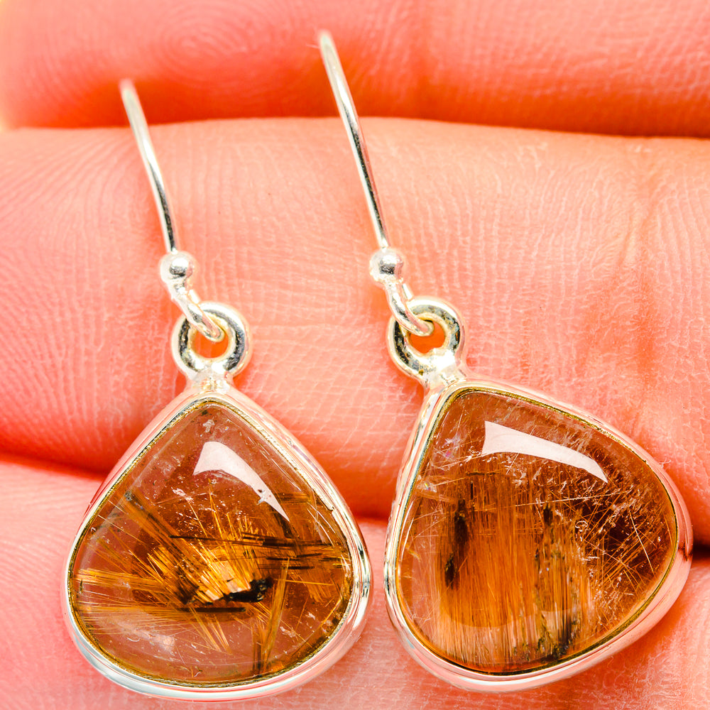 Sterling silver teardrop rutilated quartz earrings, amber with golden needle inclusions