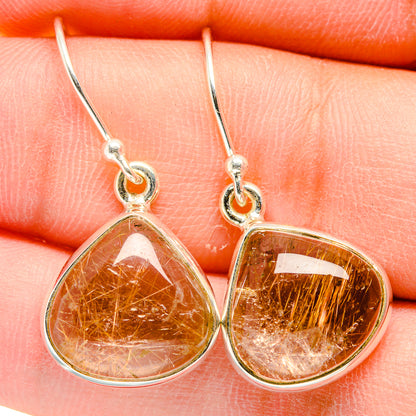 925 sterling silver teardrop earrings with golden rutilated quartz and dangling hooks
