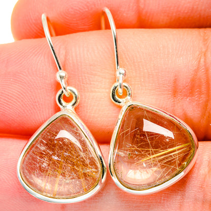 Rutilated quartz teardrop drop earrings, silver-tone hooks, amber quartz teardrops