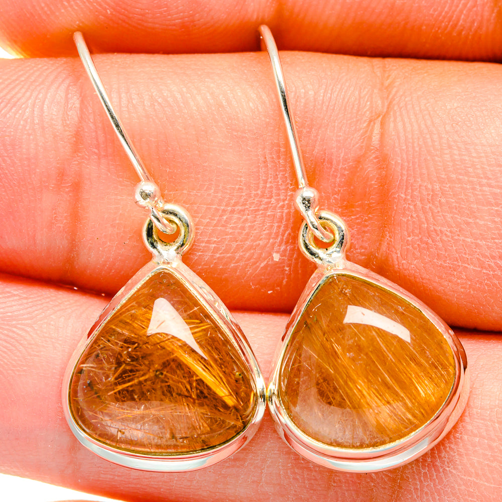 Rutilated quartz drop earrings in amber gold teardrop with sterling silver hooks