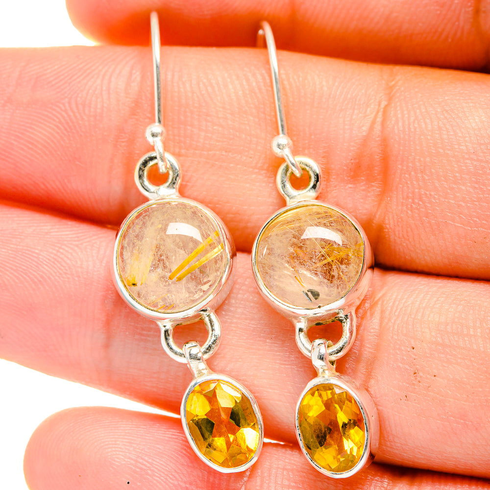 Sterling silver citrine drop earrings with rutilated quartz top stones