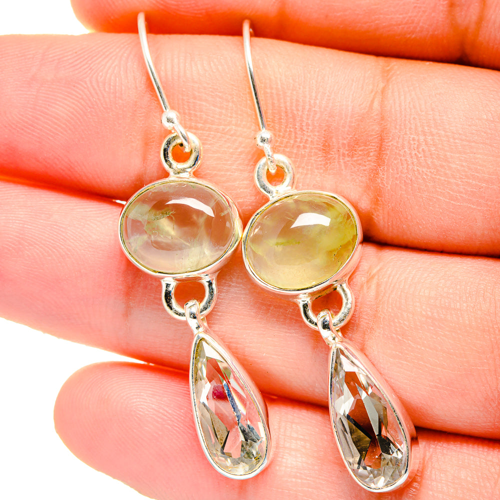 925 sterling silver drop earrings with round pale stone and faceted clear teardrop crystal