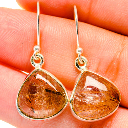 Sterling silver rutilated quartz drop earrings, teardrop orange-brown stones