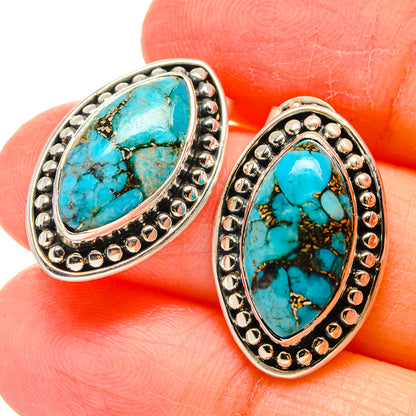 Blue Copper Turquoise Earrings handcrafted by Ana Silver Co - EARR422514