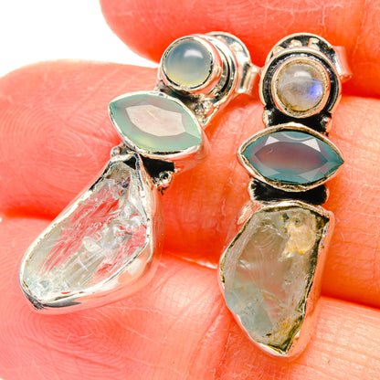 Sterling silver dangle earrings with rough aqua chalcedony stones, mixed shapes