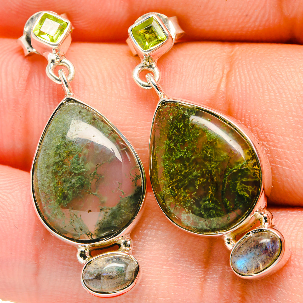 Green Moss Agate Earrings handcrafted by Ana Silver Co - EARR422600