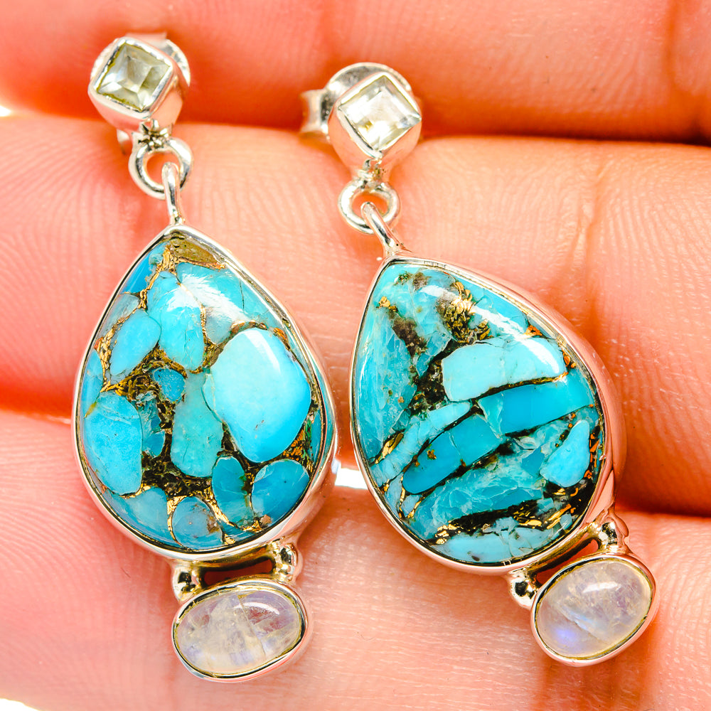 Blue Copper Composite Turquoise Earrings handcrafted by Ana Silver Co - EARR422606