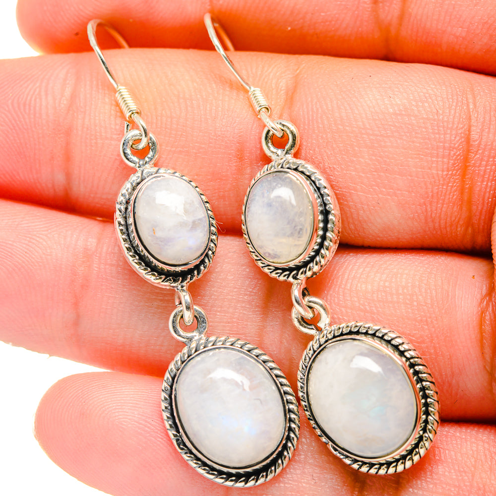 925 sterling silver moonstone drop earrings with two oval cabochons and chain links