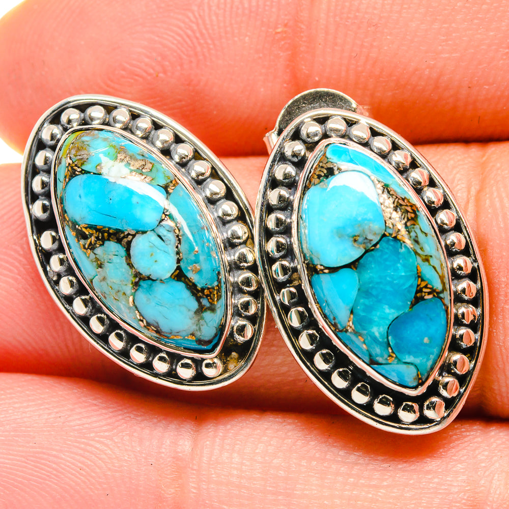 Blue Copper Composite Turquoise Earrings handcrafted by Ana Silver Co - EARR422651