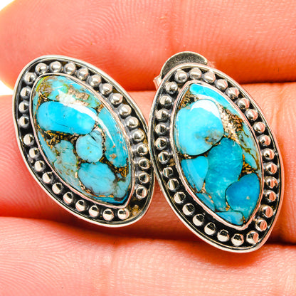 Blue Copper Composite Turquoise Earrings handcrafted by Ana Silver Co - EARR422651