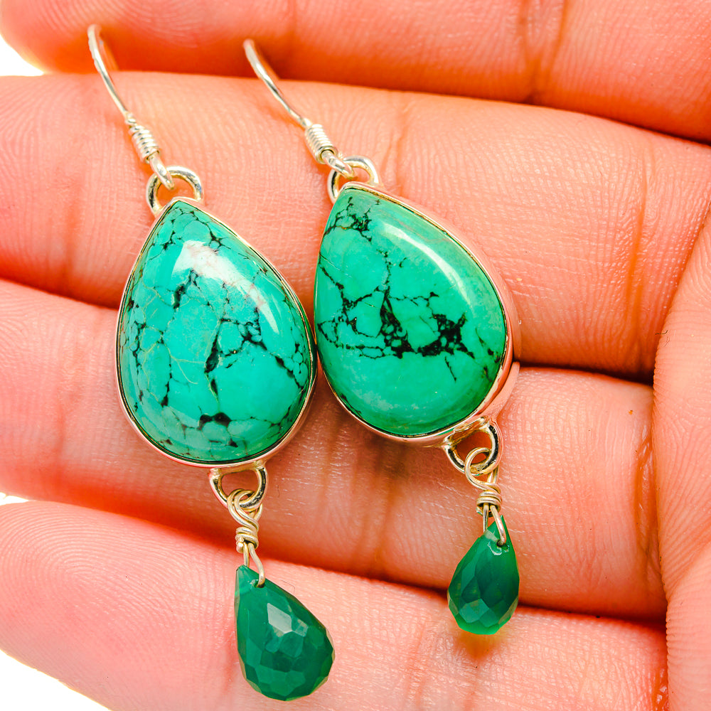 Tibetan Turquoise Earrings handcrafted by Ana Silver Co - EARR422679