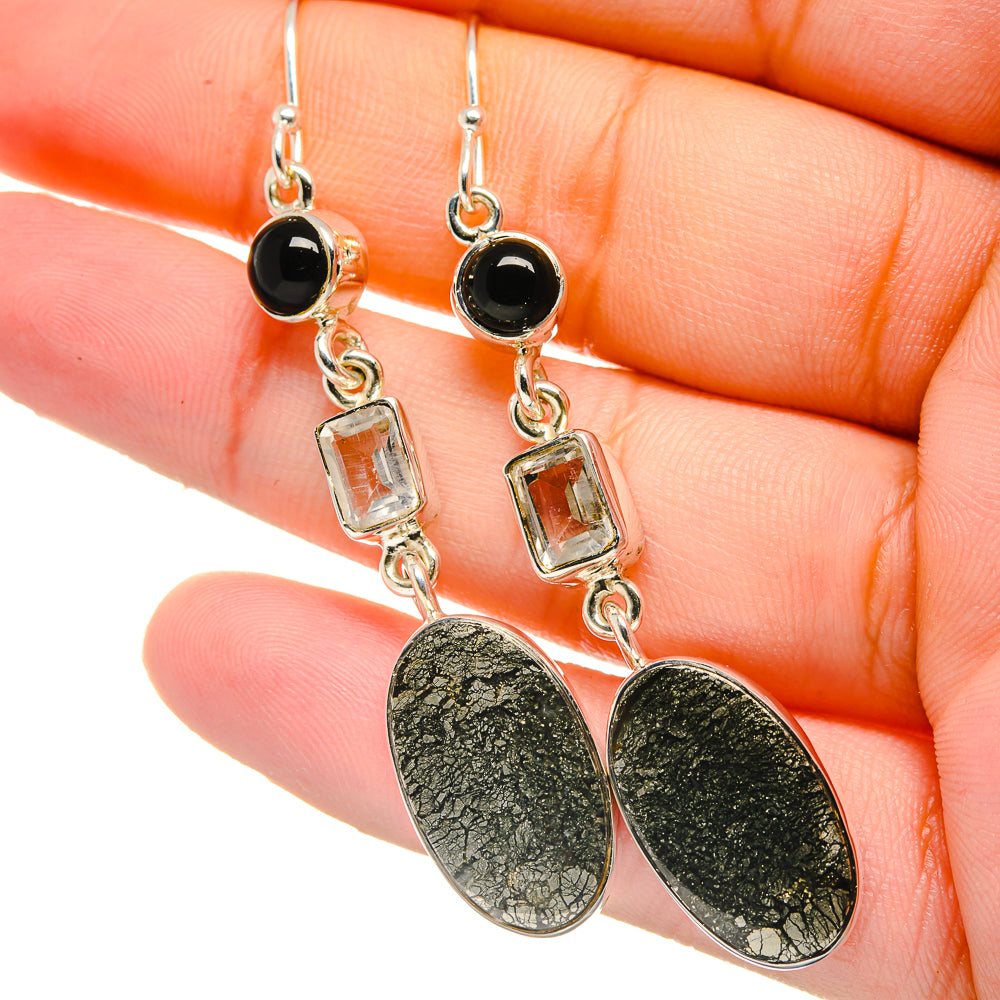 Pyrite In Black Onyx Earrings handcrafted by Ana Silver Co - EARR422724