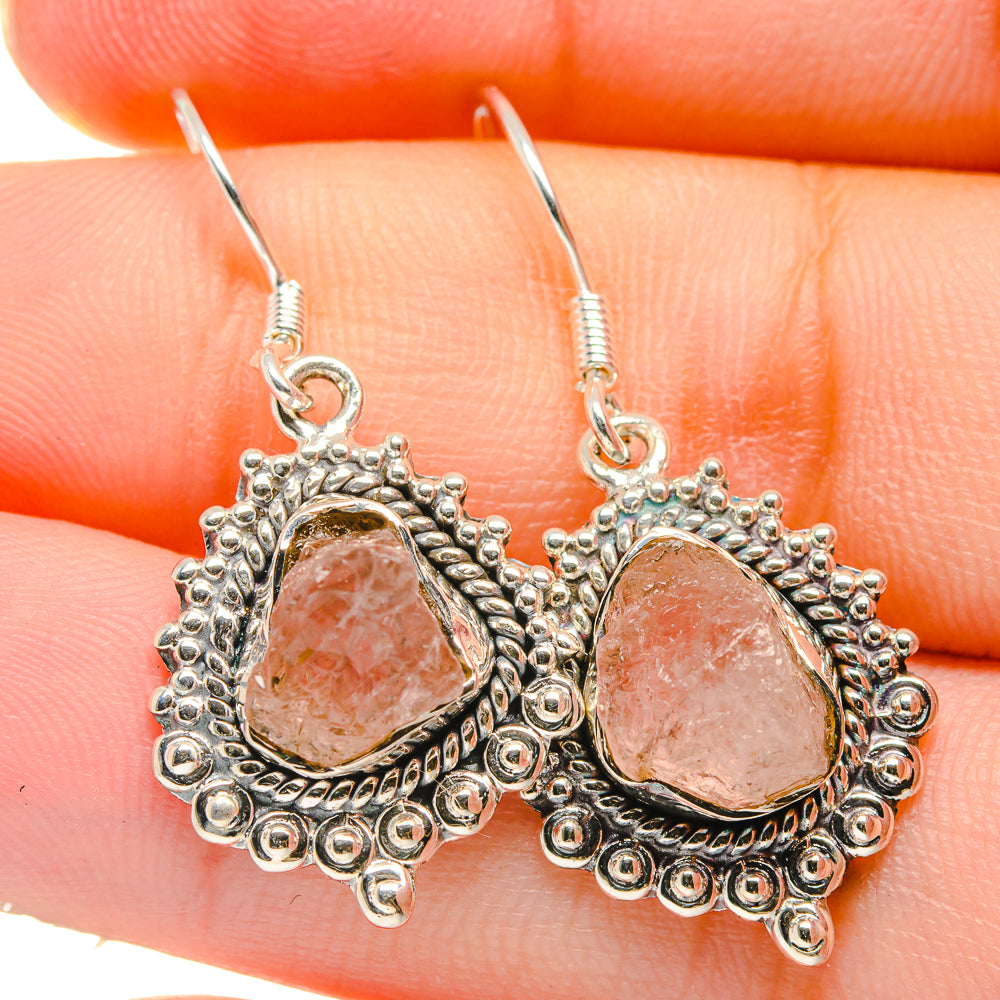 925 sterling silver hook earrings with rough rose quartz teardrop bezel