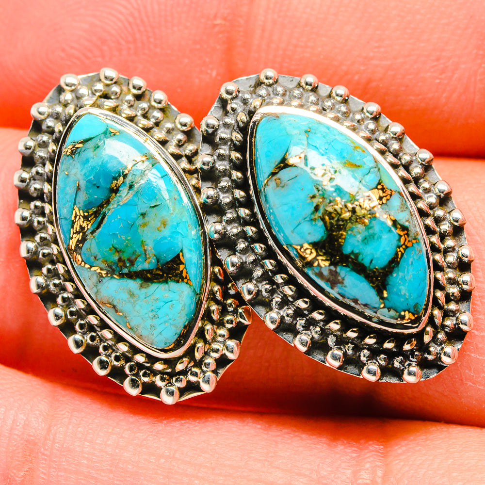 Blue Copper Composite Turquoise Earrings handcrafted by Ana Silver Co - EARR422735