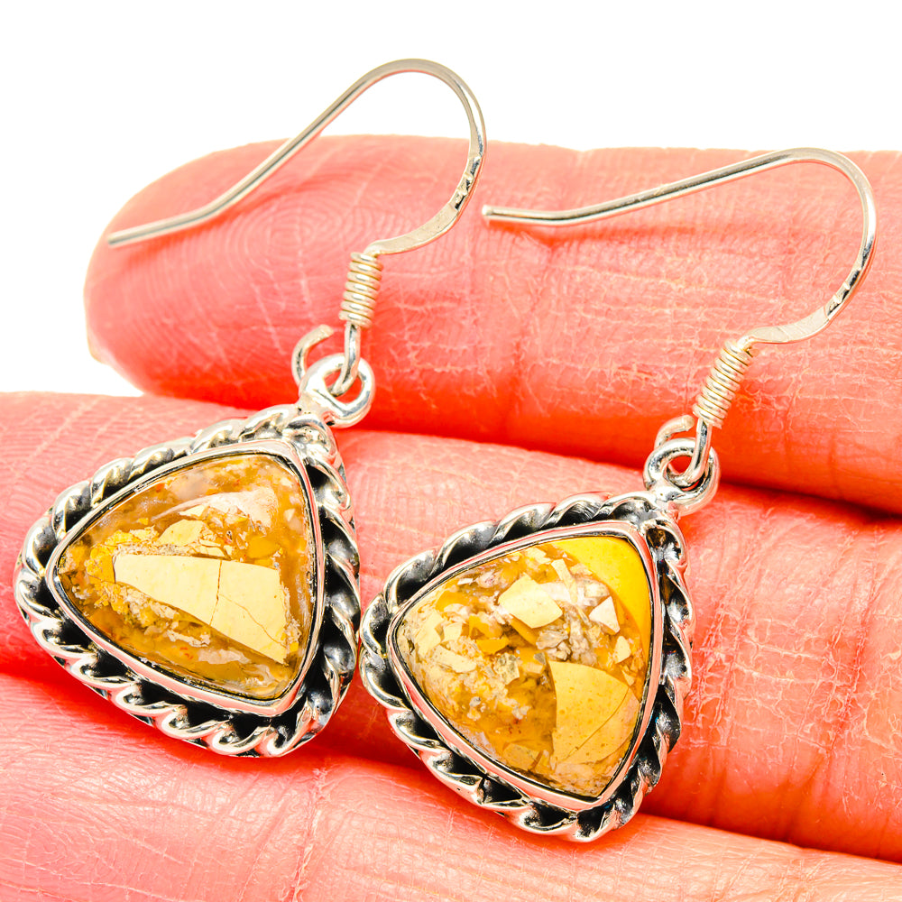 Amber-orange mookaite teardrop drop earrings in 925 sterling silver, close-up