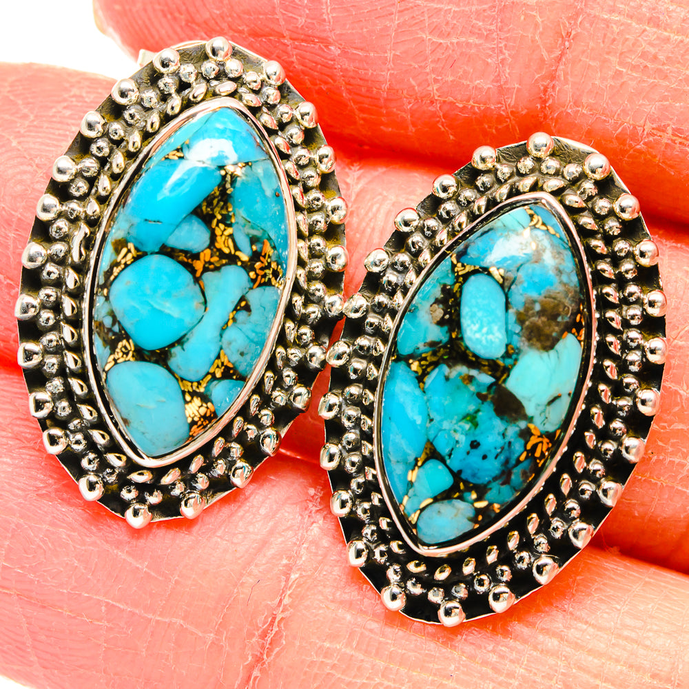 Blue Copper Composite Turquoise Earrings handcrafted by Ana Silver Co - EARR422810