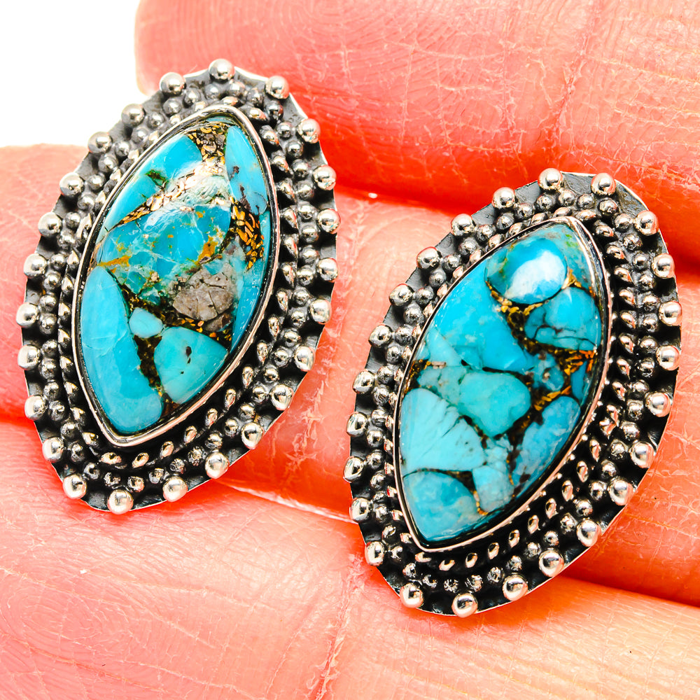 Blue Copper Composite Turquoise Earrings handcrafted by Ana Silver Co - EARR422817