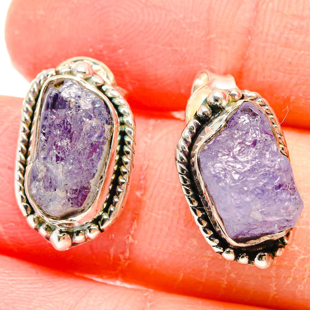 Sterling silver tanzanite-look drop earrings with oval purple gemstone cabochons