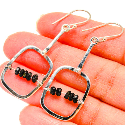 925 sterling silver drop earrings with black tourmaline bead row