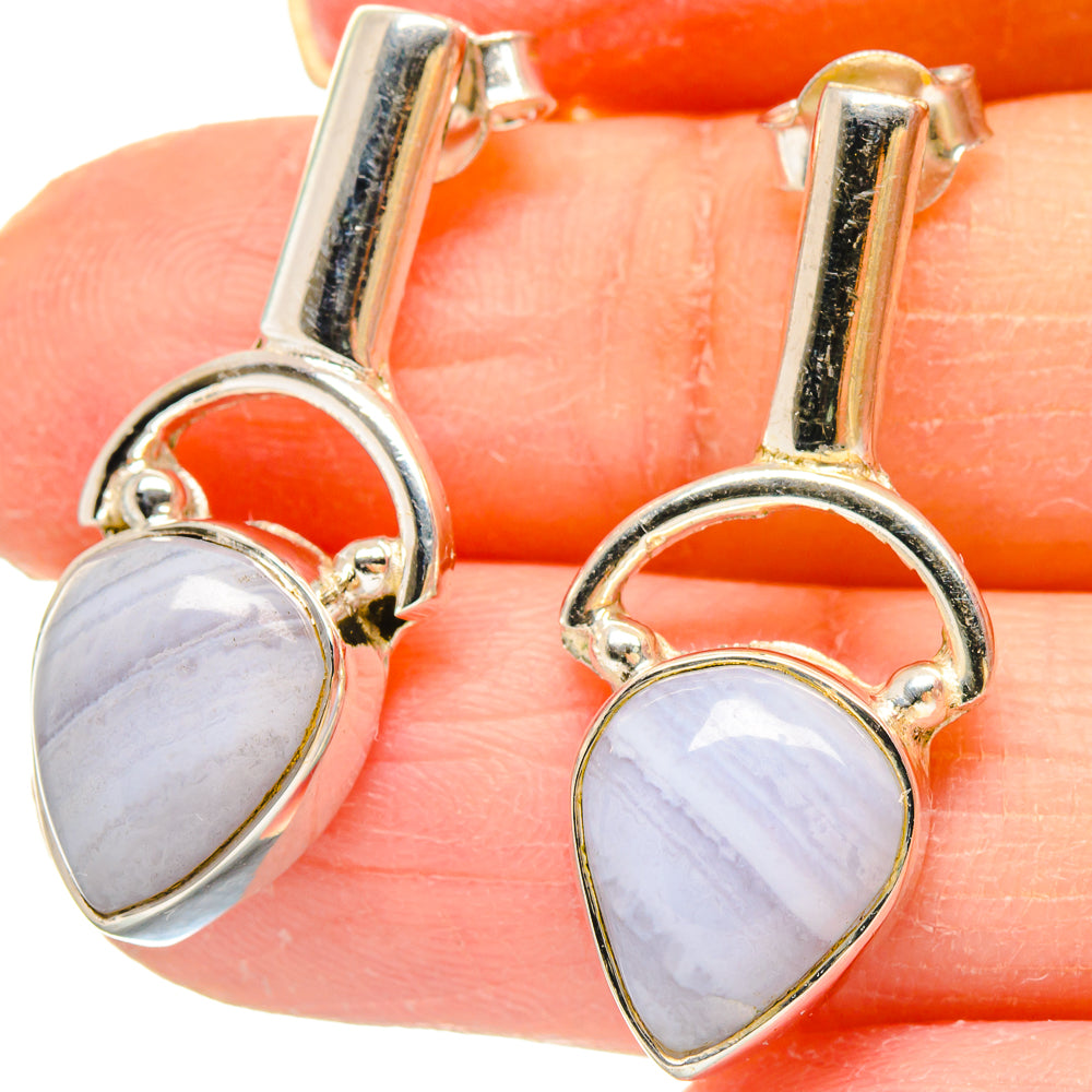 Blue Lace Agate Earrings handcrafted by Ana Silver Co - EARR422926