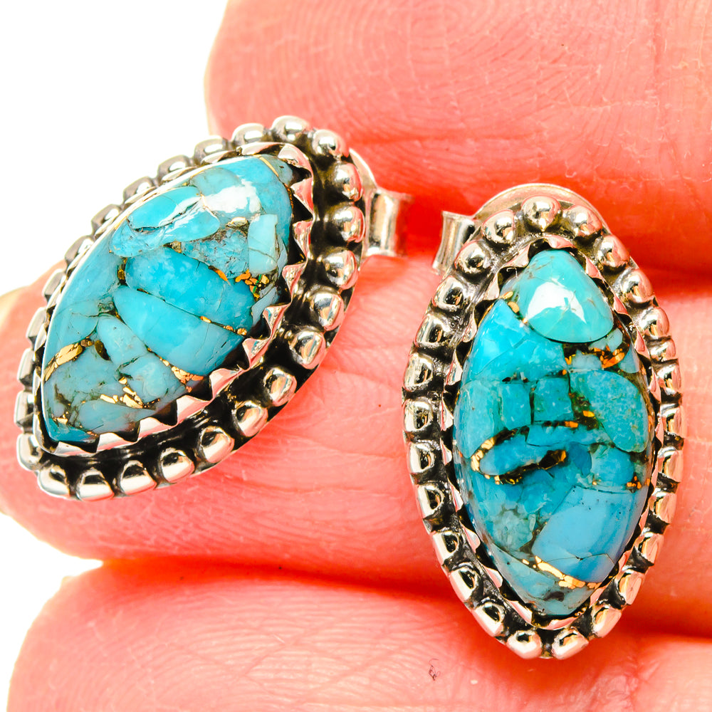Blue Copper Composite Turquoise Earrings handcrafted by Ana Silver Co - EARR422950