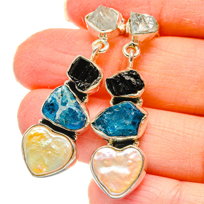 Mother Of Pearl, Apatite, Black Tourmaline, Aquamarine Earrings handcrafted by Ana Silver Co - EARR422987