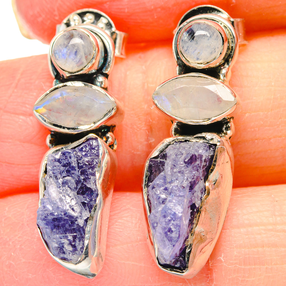Tanzanite, Rainbow Moonstone Earrings handcrafted by Ana Silver Co - EARR423006