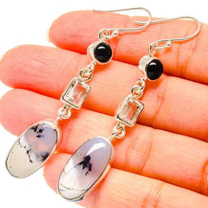Dendritic Opal, White Quartz, Black Onyx Earrings handcrafted by Ana Silver Co - EARR423007