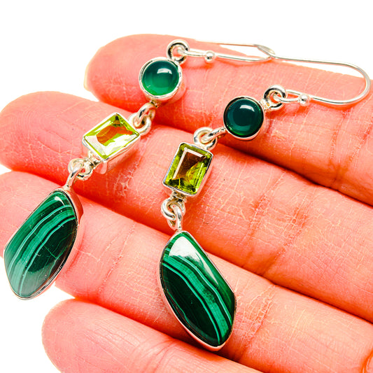 Malachite, Peridot, Green Onyx Earrings handcrafted by Ana Silver Co - EARR423011