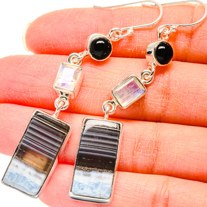 Owyhee Opal, Rainbow Moonstone, Black Onyx Earrings handcrafted by Ana Silver Co - EARR423017