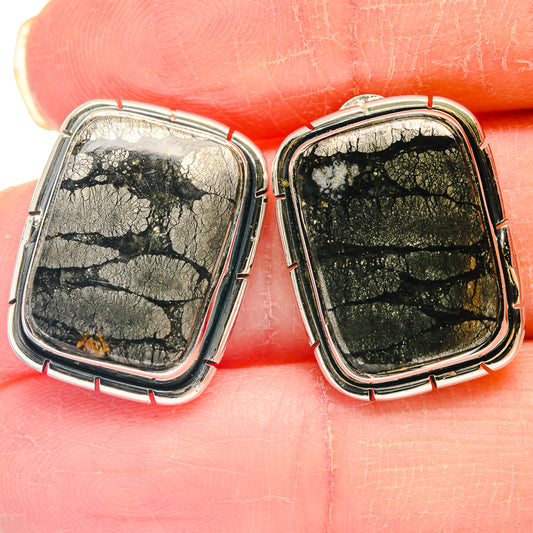 Pyrite In Black Onyx Earrings handcrafted by Ana Silver Co - EARR423069