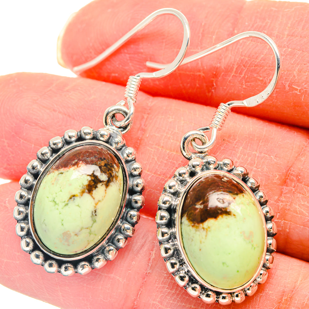 Oval chrysoprase drop earrings in sterling silver with beaded halo edging