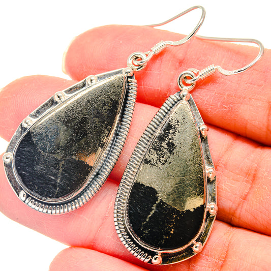 Pyrite In Black Onyx Earrings handcrafted by Ana Silver Co - EARR423109