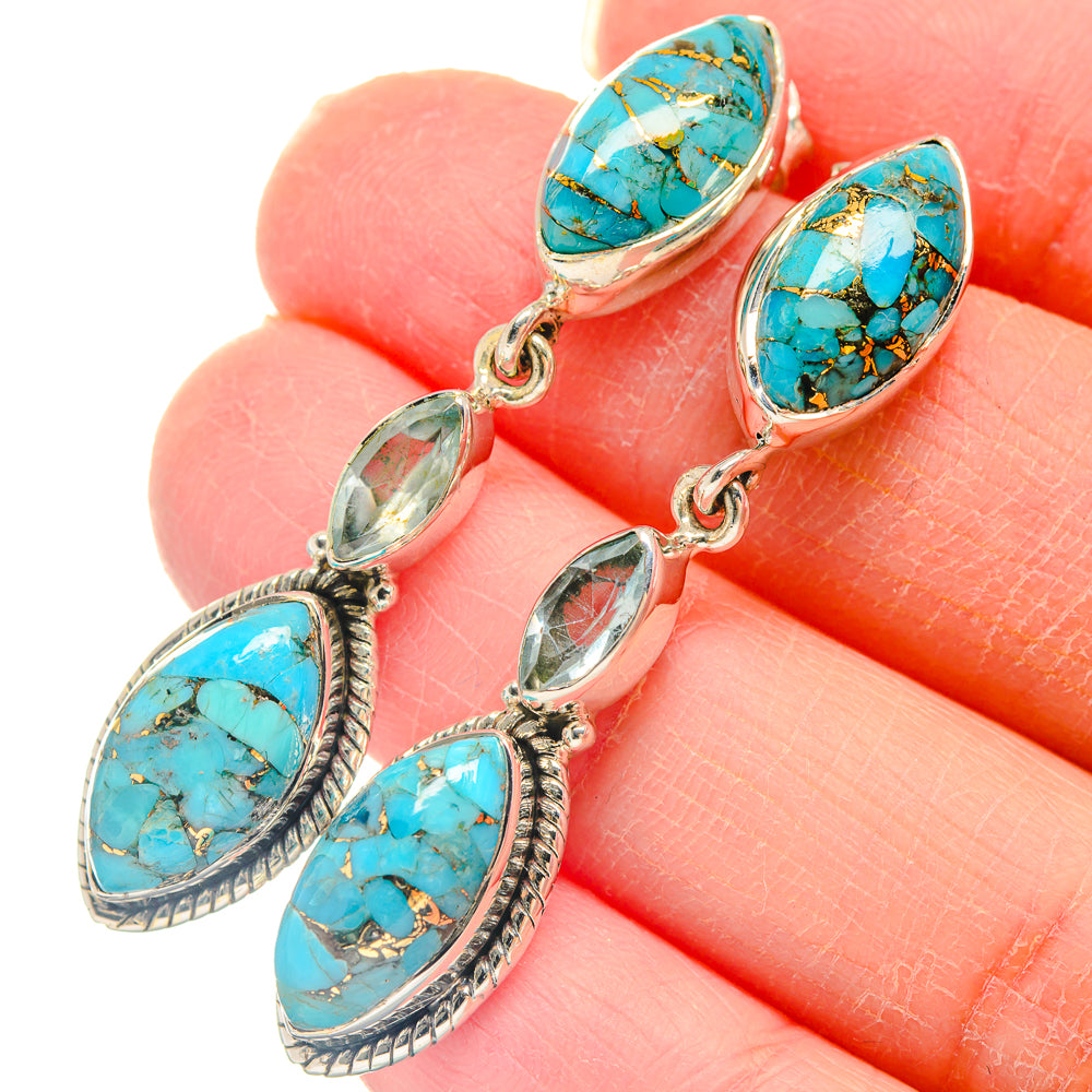 Blue Copper Composite Turquoise Earrings handcrafted by Ana Silver Co - EARR423110