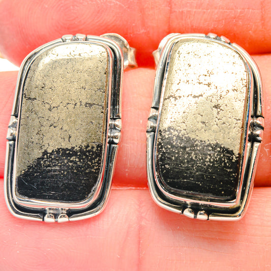 Pyrite In Black Onyx Earrings handcrafted by Ana Silver Co - EARR423121