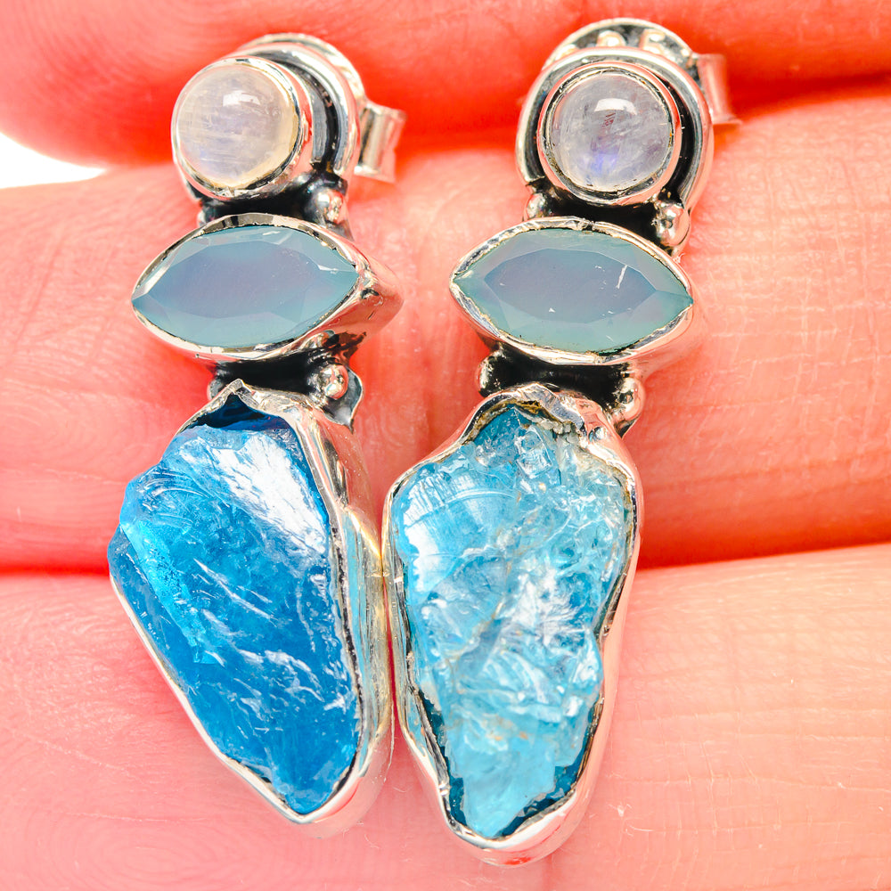 Apatite, Aqua Chalcedony, Rainbow Moonstone Earrings handcrafted by Ana Silver Co - EARR423131