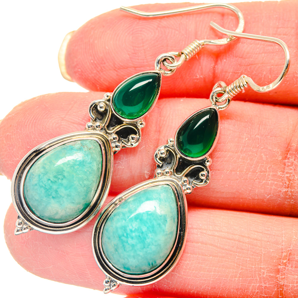 Amazonite, Green Onyx Earrings handcrafted by Ana Silver Co - EARR423135