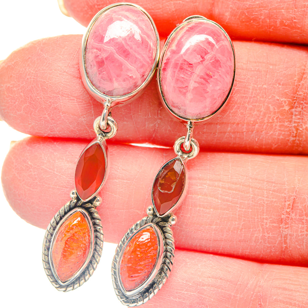Rhodochrosite, Carnelian, Sponge Coral Earrings handcrafted by Ana Silver Co - EARR423146