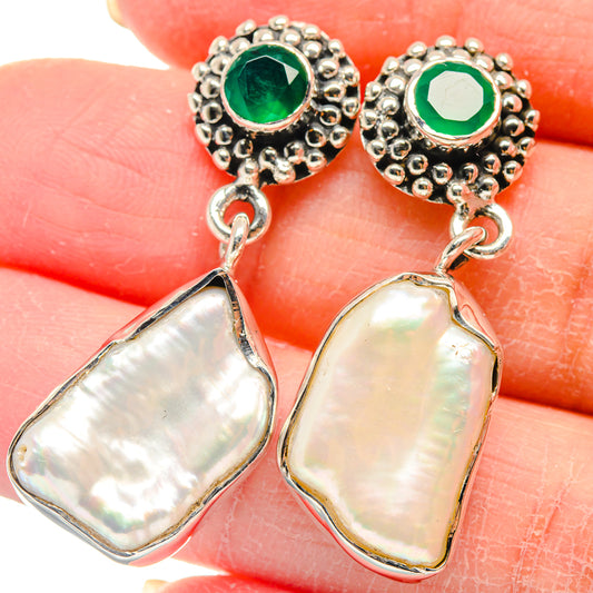 Mother Of Pearl, Green Onyx Earrings handcrafted by Ana Silver Co - EARR423151