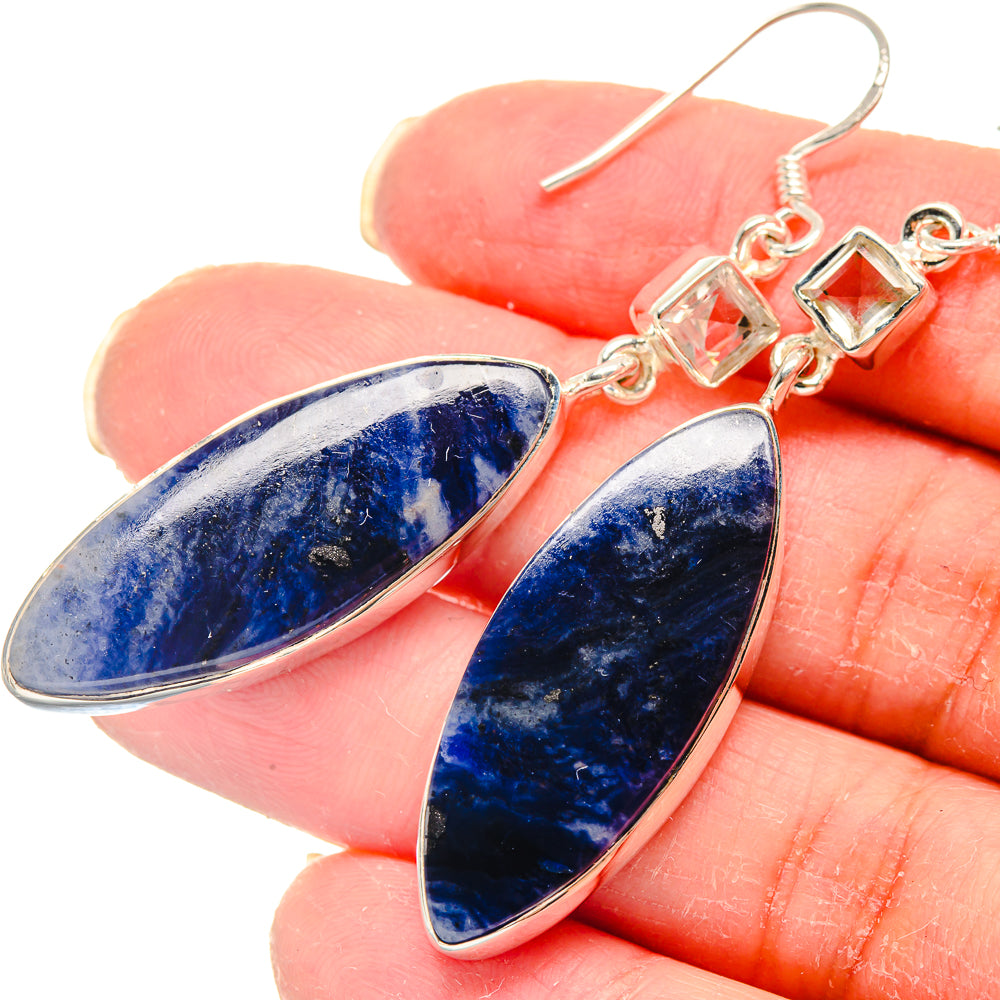 Sodalite, White Quartz Earrings handcrafted by Ana Silver Co - EARR423157