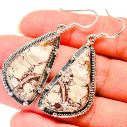 Wild Horse Jasper teardrop earrings, 925 sterling silver, textured bezel and hooks