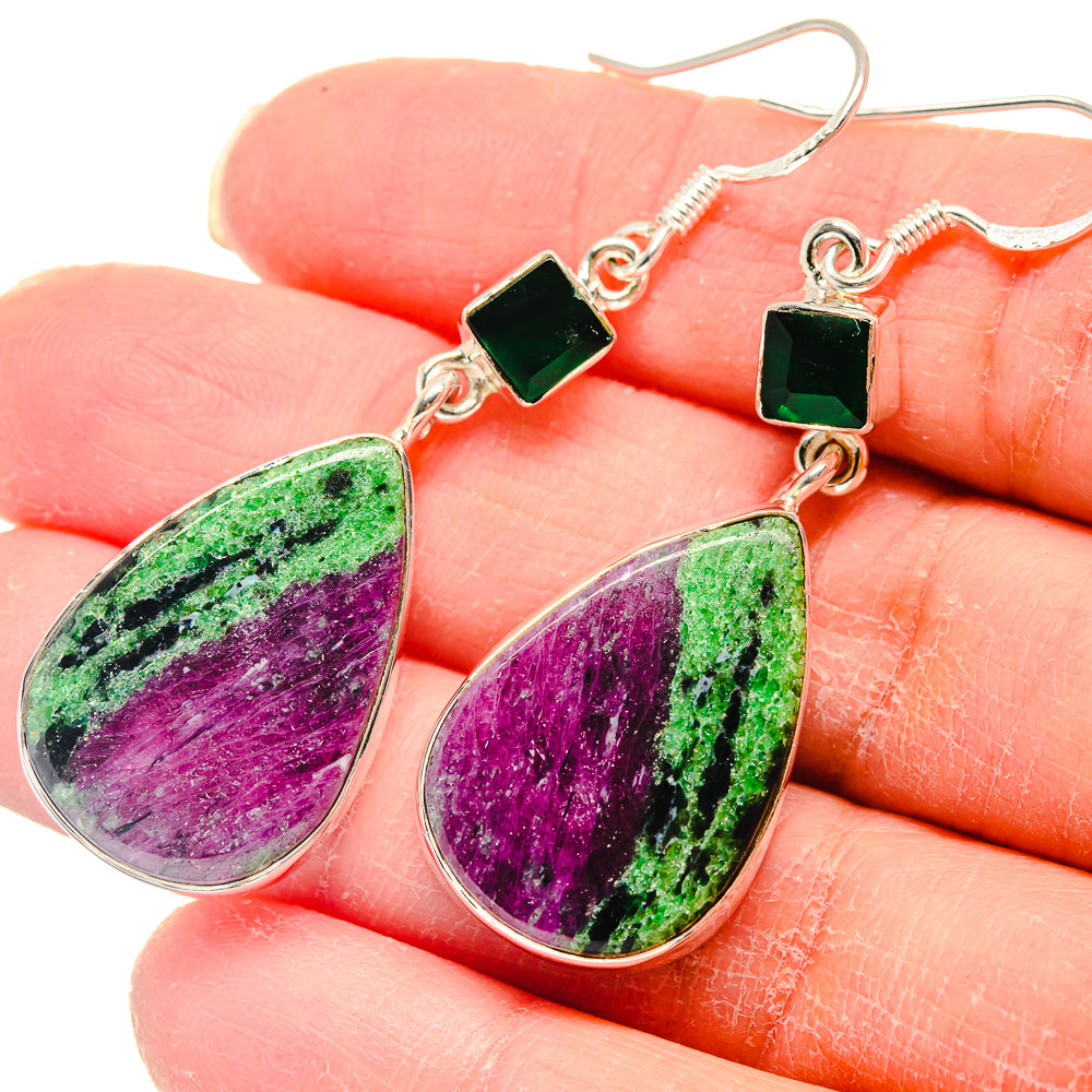 Ruby Zoisite, Green Onyx Earrings handcrafted by Ana Silver Co - EARR423166