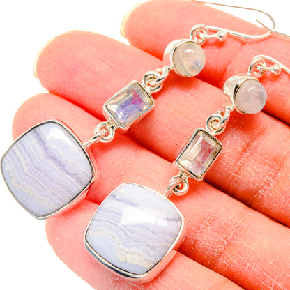 Blue Lace Agate, Rainbow Moonstone Earrings handcrafted by Ana Silver Co - EARR423167